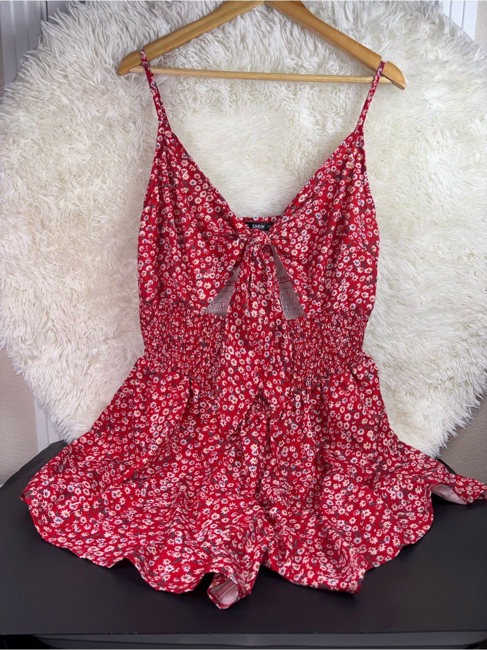 SHEIN Red Daisy Tie-Front Floral Romper 2Xl - Picture 3 of 9